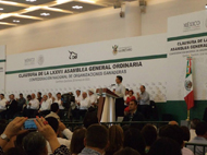 El señor Presidente Constitucional de los Estados Unidos Mexicanos, Licenciado Enrique Peña Nieto, en la clausura de la LXXXVII Asamblea General Ordinaria de la Confederación Nacional de Organizaciones Ganaderas