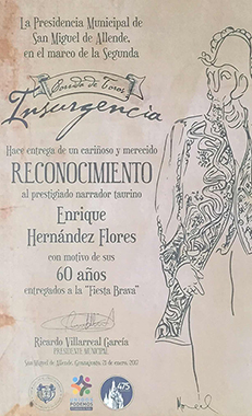 Homenaje y Reconocimiento otorgado Enrique Hernández Flores (1928-2016) Q.E.P.D.